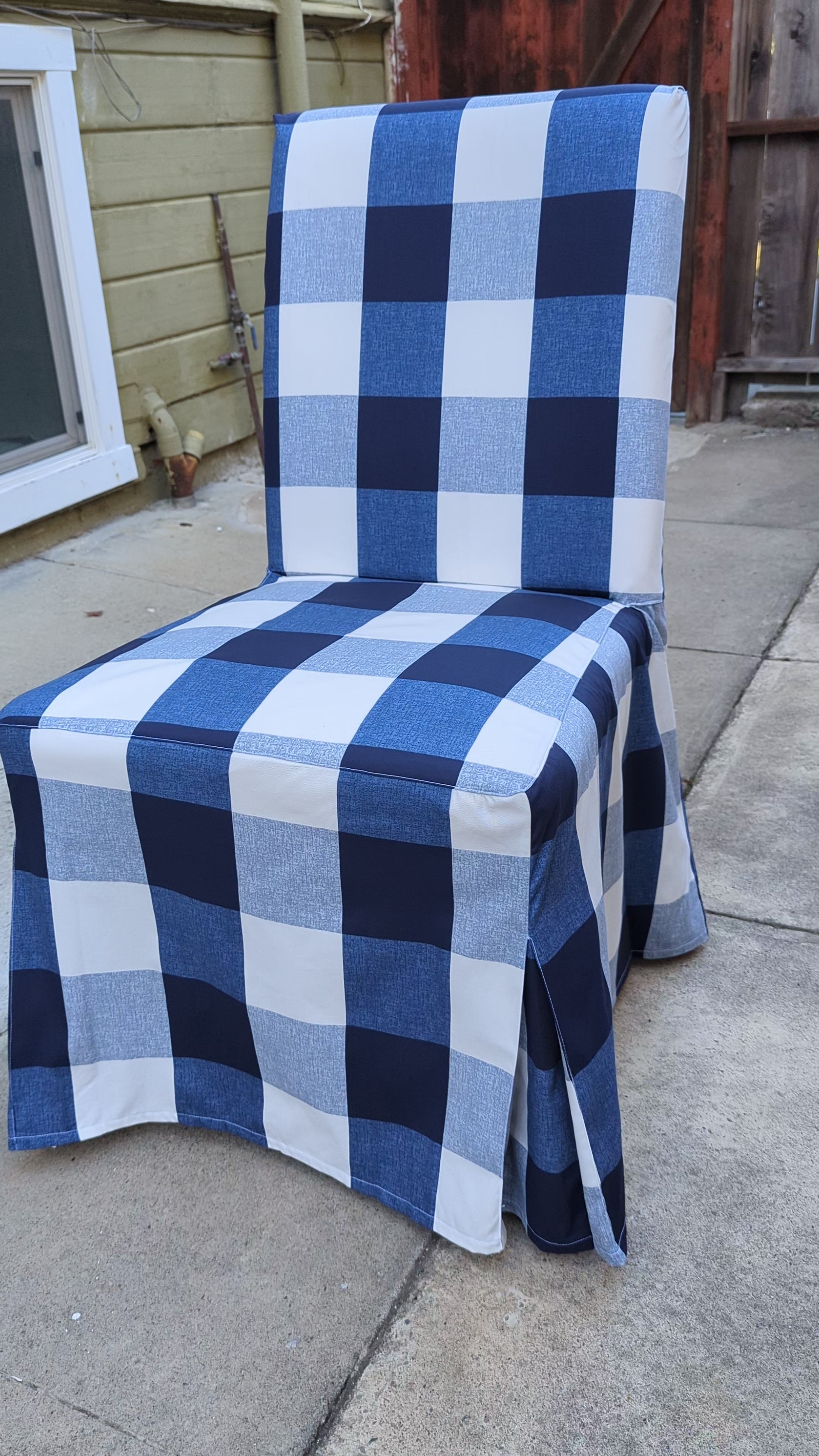 Bodenlanger Stuhlbezug für Esszimmerstühle in Buffalo Check-Marineblau, kompatibel mit IKEA Henriksdal